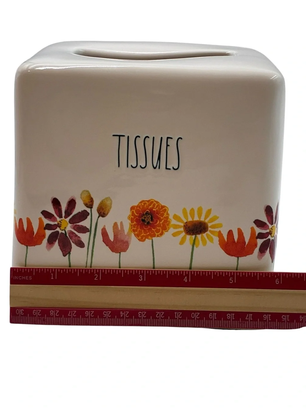 Rae Dunn TISSUES Ceramic Tissue Box Cover Holder Watercolor Flower Bloom Floral